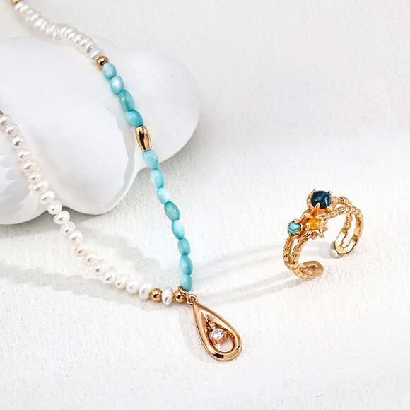 🌊 Artisan Original Pearl & Blue Mother-of-Pearl Choker | S925 Gold - Picture 5 of 5